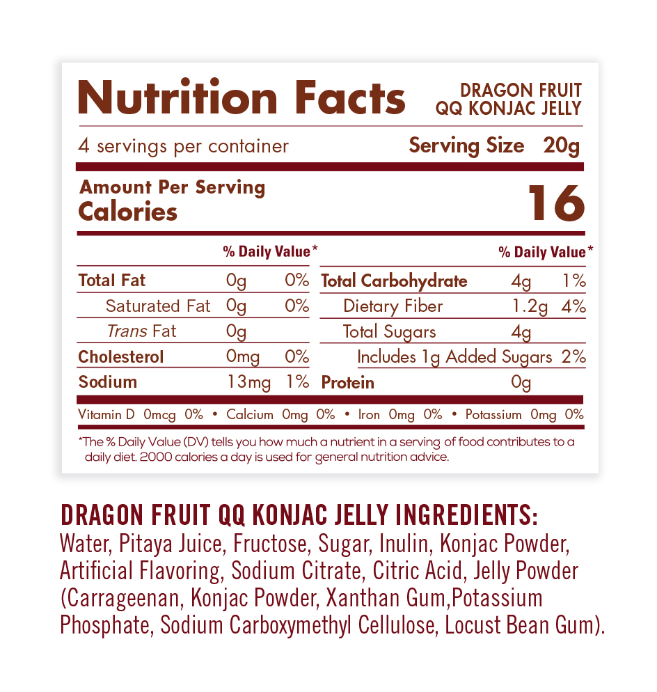nutrition facts of dragon fruit konjac jelly