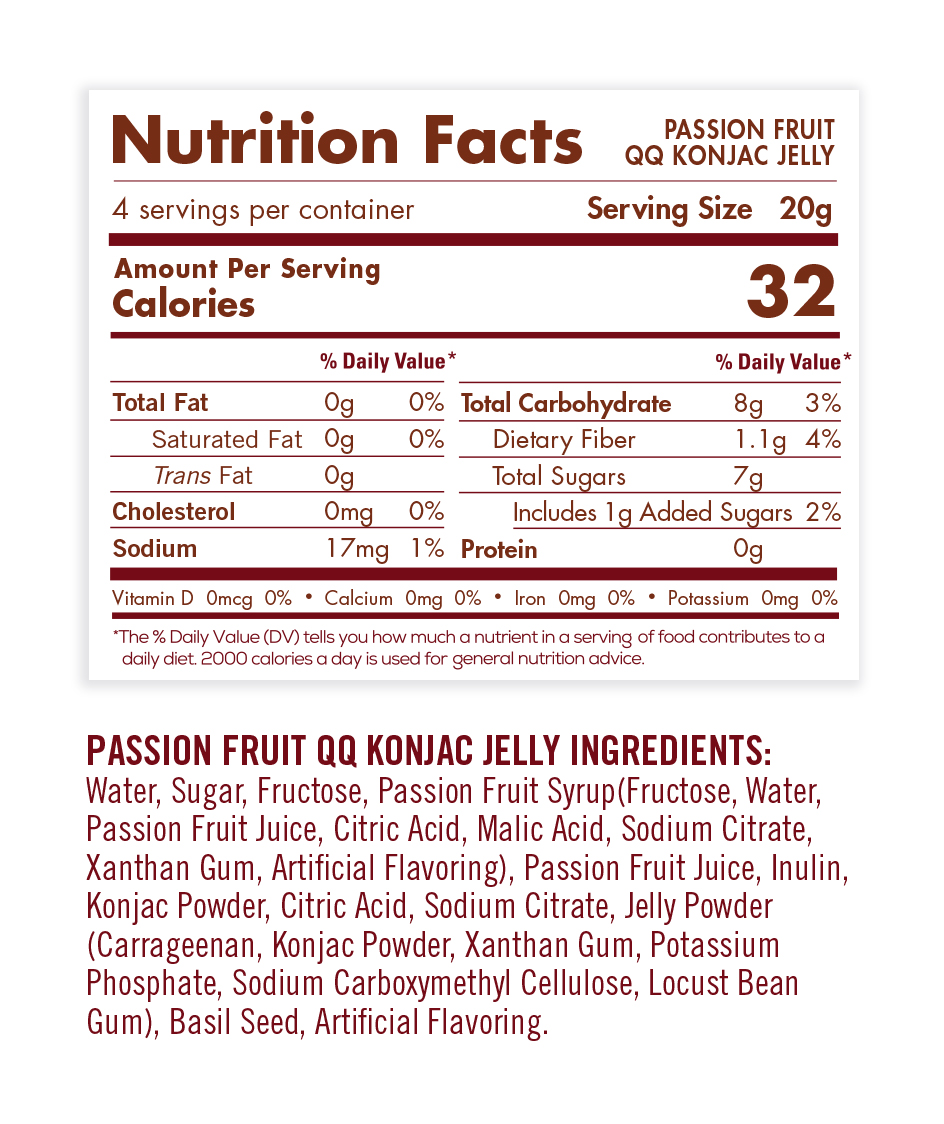 nutrition facts of passion fruit qq konjac jelly