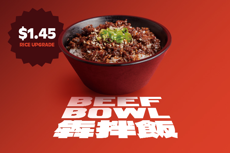 Beef Bowl now for $1.45 when you upgrade from your rice